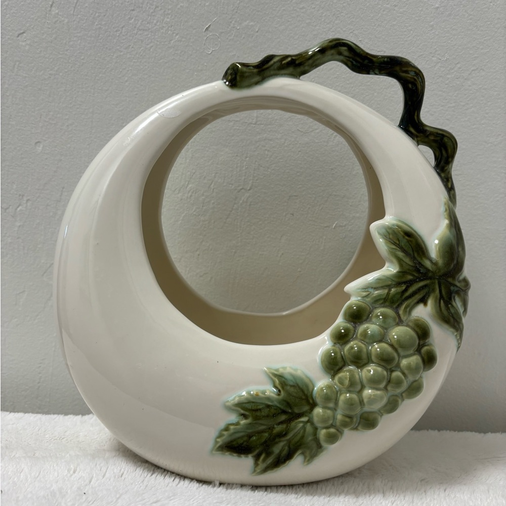Vintage Hull ceramic grapevine moon basket planter